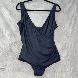 Miraclesuit‎ Black One Piece Swimsuit Draped Size 22W Wrap Front Ruched